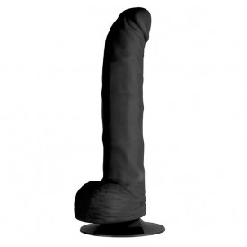 Чёрный вибратор-реалистик с присоской PURRFECT SILICONE DELUXE ONE TOUCH 8INCH - 20 см.